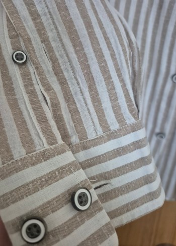 George Hogg Bej Çizgili Keten Erkek Gömlek - Görsel 3