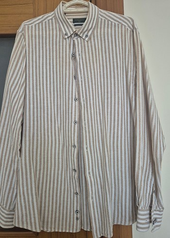 George Hogg Bej Çizgili Keten Erkek Gömlek - Görsel 2