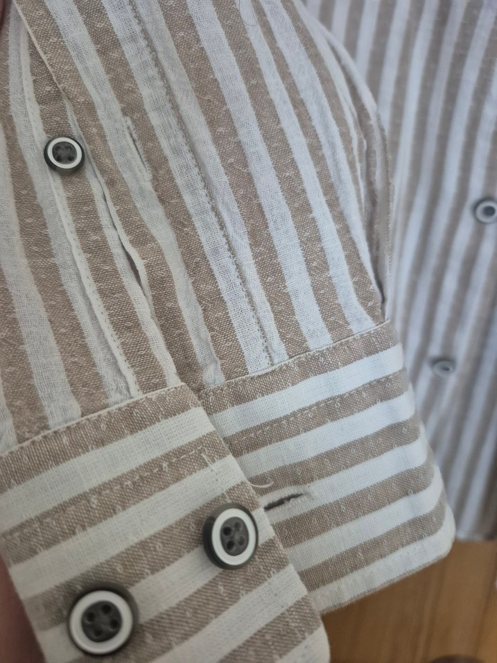 George Hogg Bej Çizgili Keten Erkek Gömlek - Görsel 3