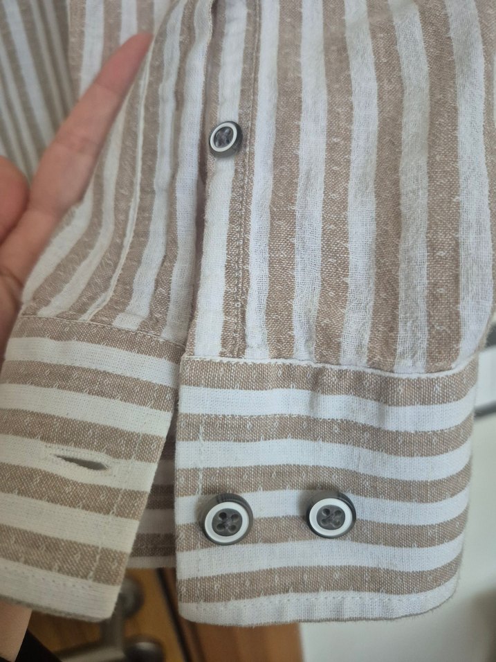 George Hogg Bej Çizgili Keten Erkek Gömlek - Görsel 4