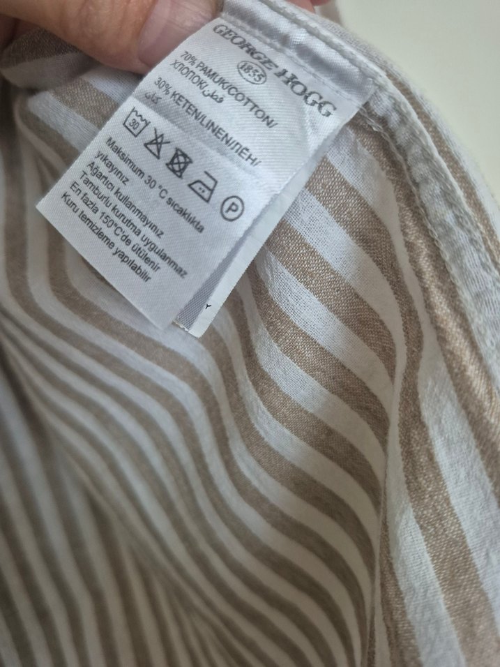 George Hogg Bej Çizgili Keten Erkek Gömlek - Görsel 5