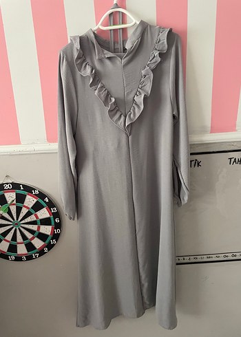 Gri Uzun Kollu Fırfırlı Kadın Tunik takım