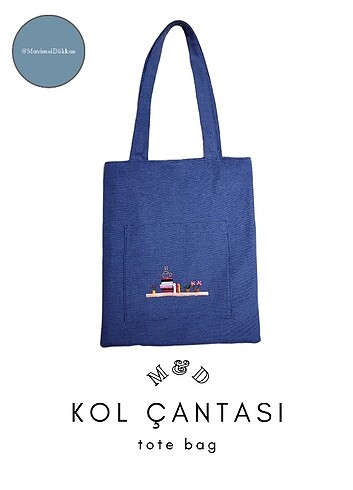 Tote mavi duck kumaş kol çantası