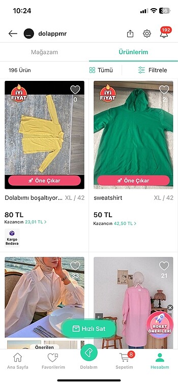 Dolabımdaki ürünler