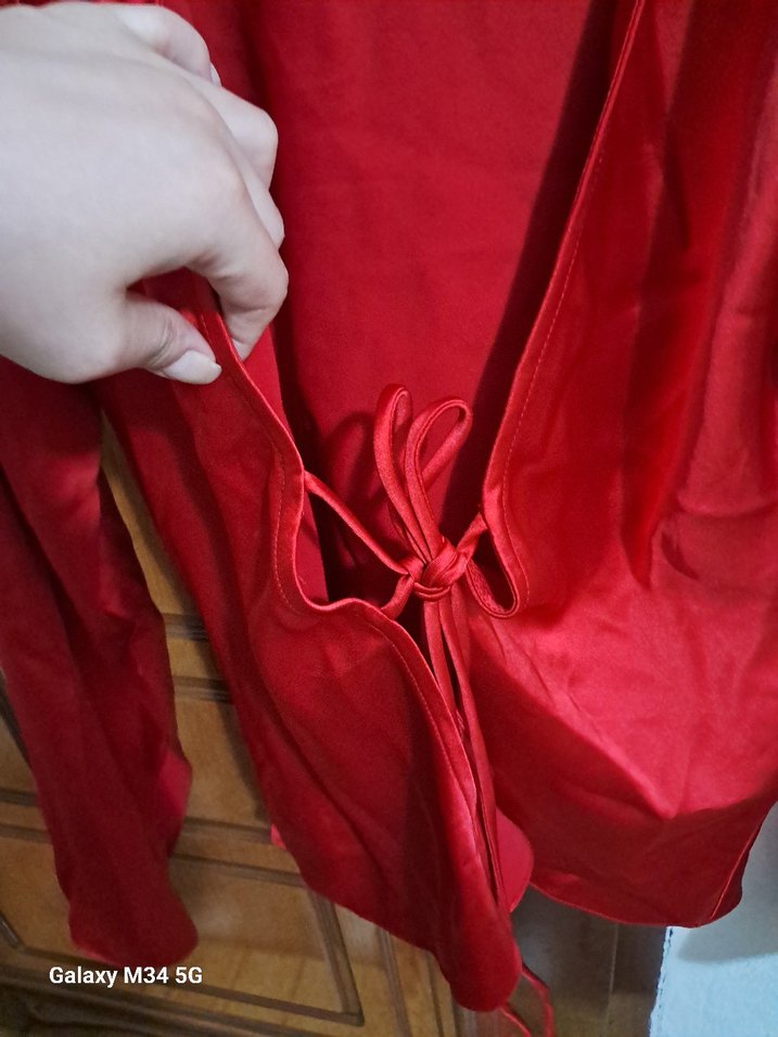 Parlak Kırmızı Kadın Saten Gömlek - Görsel 2