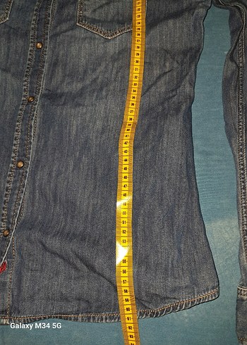 Düğmeli Mavi Denim Kadın Gömlek - Görsel 5