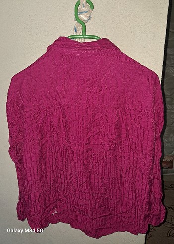 Düğmeli Koyu Pembe Keten Gömlek - Görsel 2