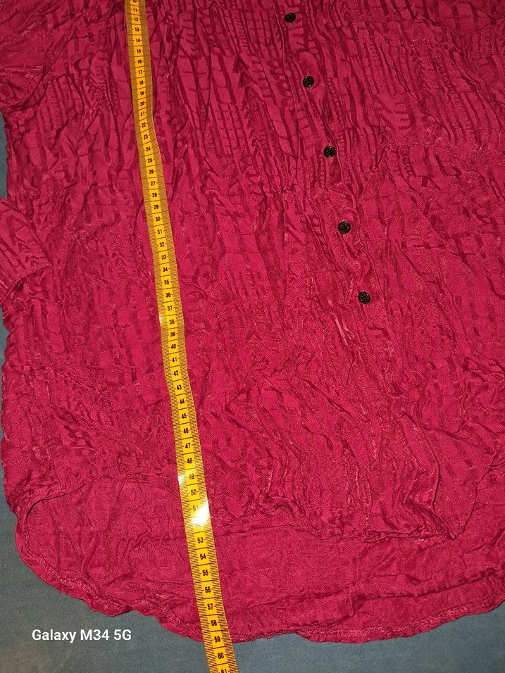 Düğmeli Koyu Pembe Keten Gömlek - Görsel 5