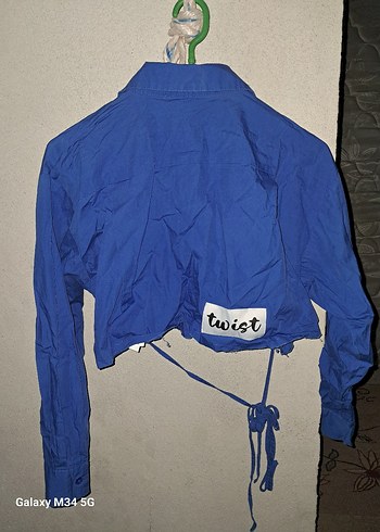 Mavi Keten Gömlek, Düğmeli, Uzun Kollu - Görsel 3