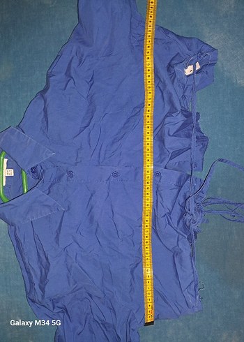 Mavi Keten Gömlek, Düğmeli, Uzun Kollu - Görsel 4