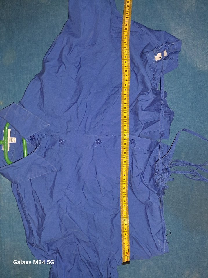 Mavi Keten Gömlek, Düğmeli, Uzun Kollu - Görsel 4