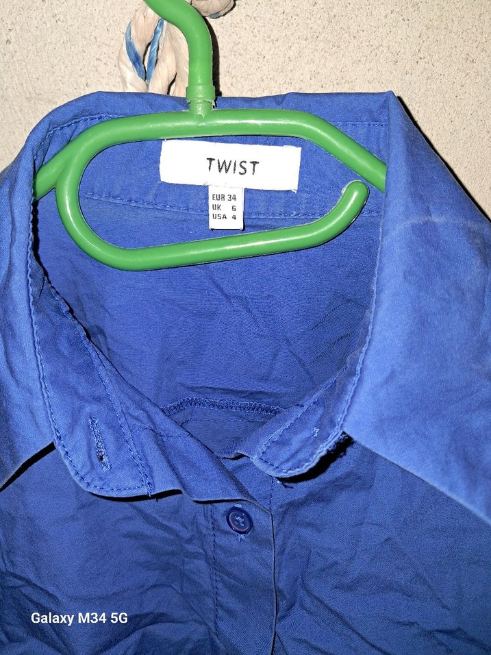 Mavi Keten Gömlek, Düğmeli, Uzun Kollu - Görsel 2