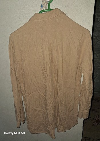 Bej Uzun Kollu Keten Gömlek - Görsel 3