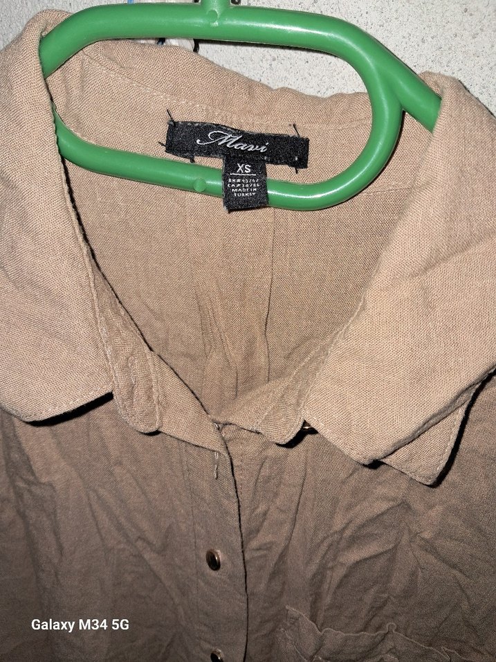 Bej Uzun Kollu Keten Gömlek - Görsel 2