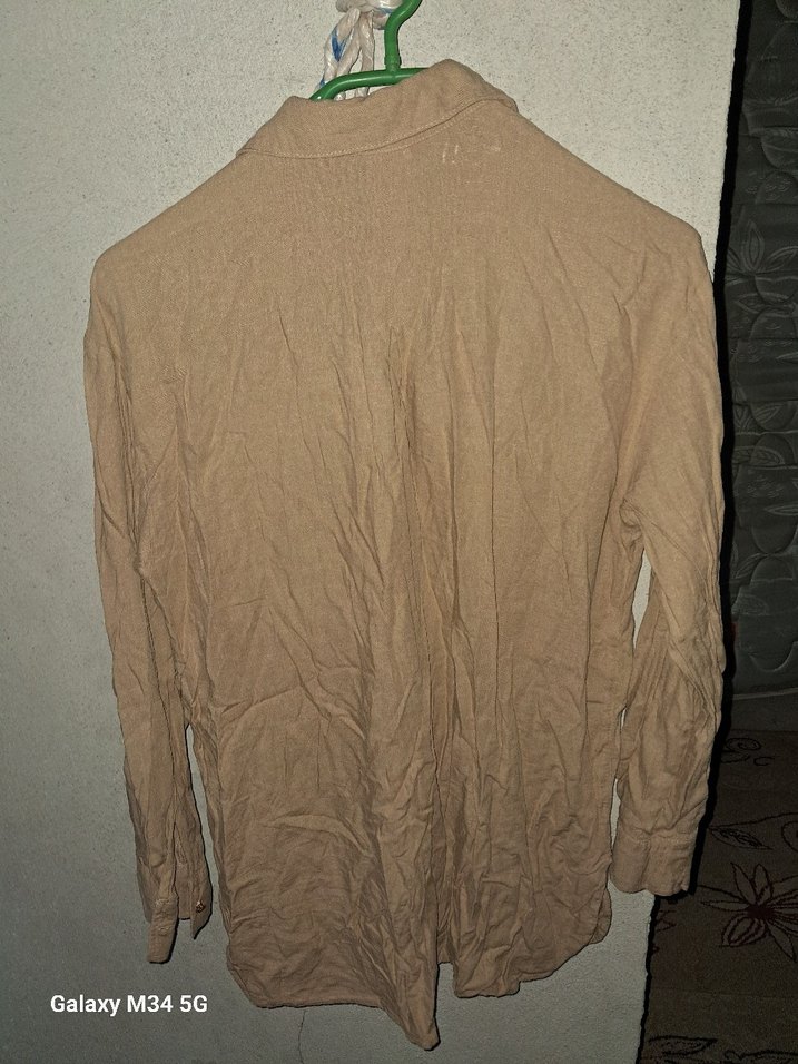 Bej Uzun Kollu Keten Gömlek - Görsel 3