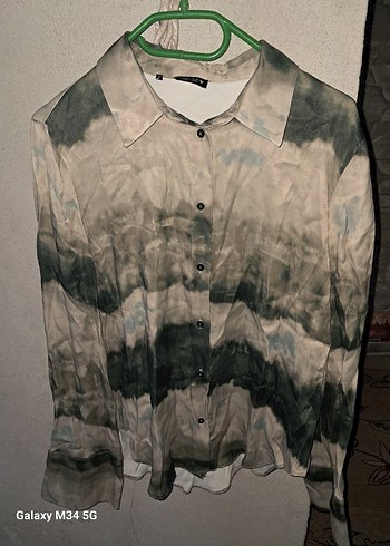 Gri Batik Desenli Uzun Kollu Keten Gömlek - Görsel 4