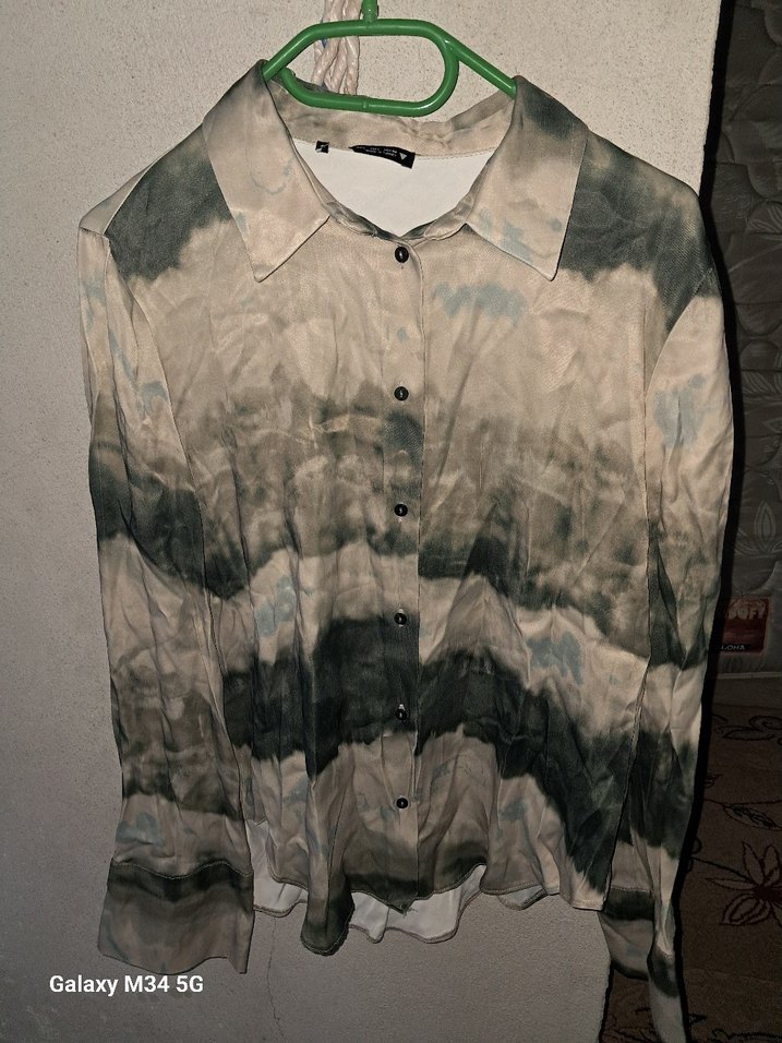 Gri Batik Desenli Uzun Kollu Keten Gömlek - Görsel 4