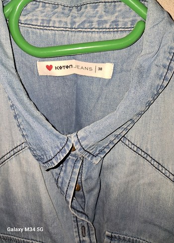 Düğmeli Mavi Denim Kadın Gömlek - Görsel 2