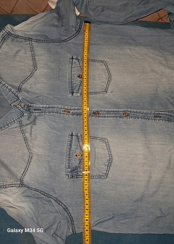 Düğmeli Mavi Denim Kadın Gömlek - Görsel 4