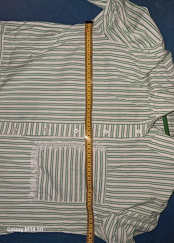 Düğmeli Yeşil Çizgili Kadın Keten Gömlek - Görsel 3