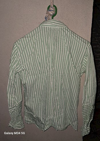 Düğmeli Yeşil Çizgili Kadın Keten Gömlek - Görsel 2