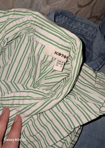 Düğmeli Yeşil Çizgili Kadın Keten Gömlek - Görsel 5