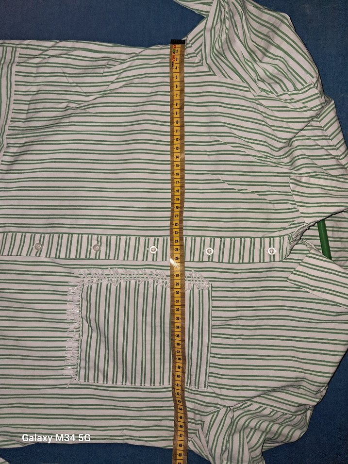 Düğmeli Yeşil Çizgili Kadın Keten Gömlek - Görsel 3