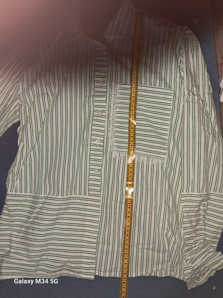 Düğmeli Yeşil Çizgili Kadın Keten Gömlek - Görsel 4