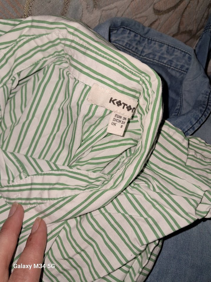 Düğmeli Yeşil Çizgili Kadın Keten Gömlek - Görsel 5