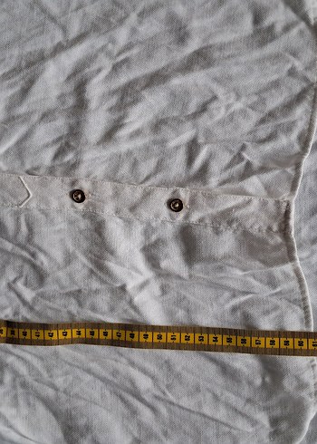 Düğmeli Beyaz Keten Kadın Gömlek - Görsel 6