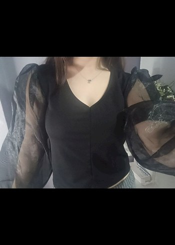 Diğer Siyah Gotik V Yaka Uzun Kollu Bluz