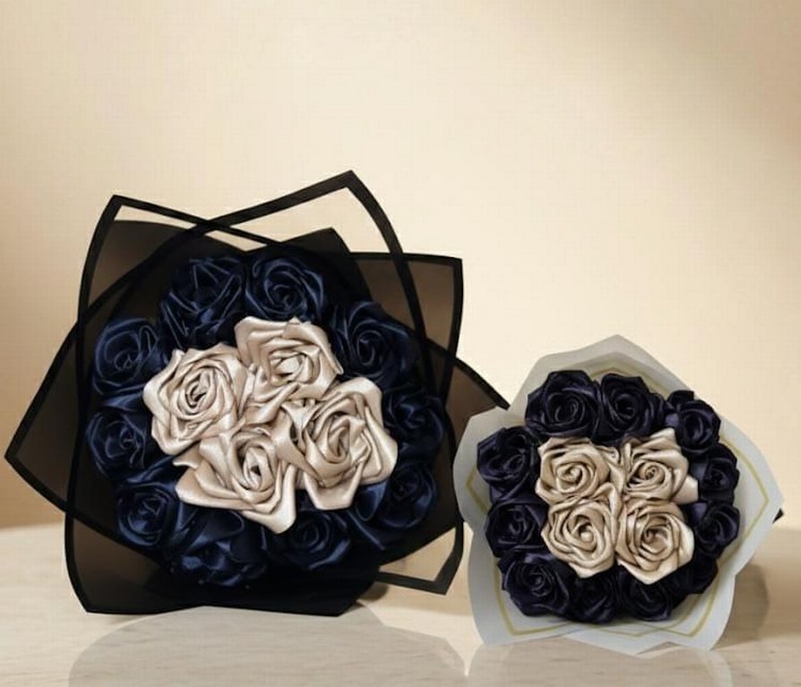 el yapımı solmayan kurdele gül buketi - Görsel 3