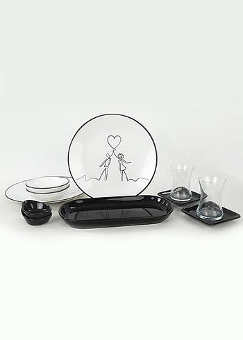 Siyah ve Beyaz kahvaltı seti. Nişanı attım için ucuz satıyorum - Görsel 6