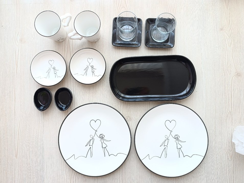 Siyah ve Beyaz kahvaltı seti. Nişanı attım için ucuz satıyorum - Görsel 2