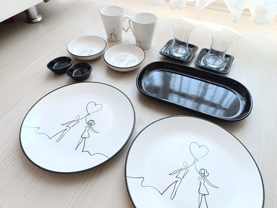 Siyah ve Beyaz kahvaltı seti. Nişanı attım için ucuz satıyorum - Görsel 4