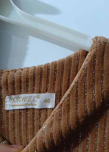 koyu hardal sarısı Uzun Kadife Elbise kendi deseninde simli - Görsel 3