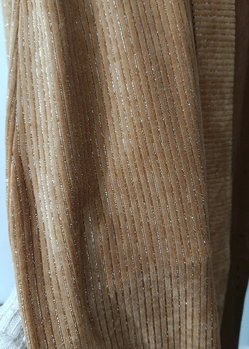 koyu hardal sarısı Uzun Kadife Elbise kendi deseninde simli - Görsel 2