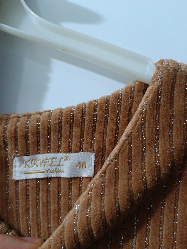 koyu hardal sarısı Uzun Kadife Elbise kendi deseninde simli - Görsel 3