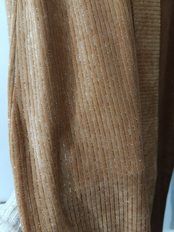 koyu hardal sarısı Uzun Kadife Elbise kendi deseninde simli - Görsel 2