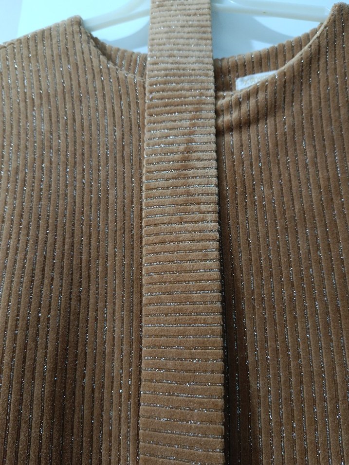 koyu hardal sarısı Uzun Kadife Elbise kendi deseninde simli - Görsel 4