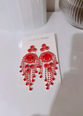 Accessorize Kirmizi Tasli Uzun Sallantili Kupe
