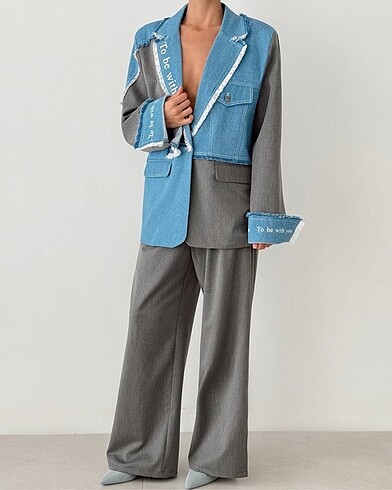 QUZU Blazer Ceket Denim Pantolon Takım