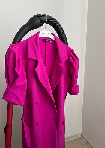 Pembe Uzun Kollu Düğmeli Kadın elbisesi - Görsel 2