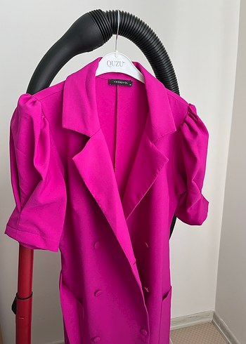 Pembe Uzun Kollu Düğmeli Kadın elbisesi - Görsel 4