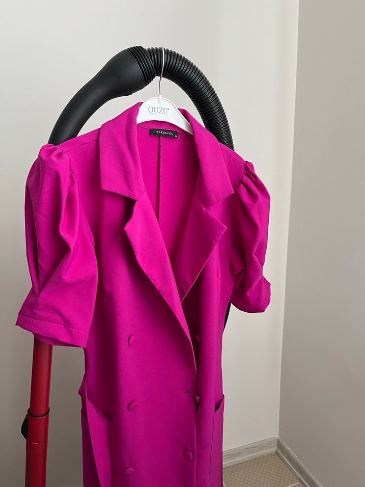 Pembe Uzun Kollu Düğmeli Kadın elbisesi - Görsel 2