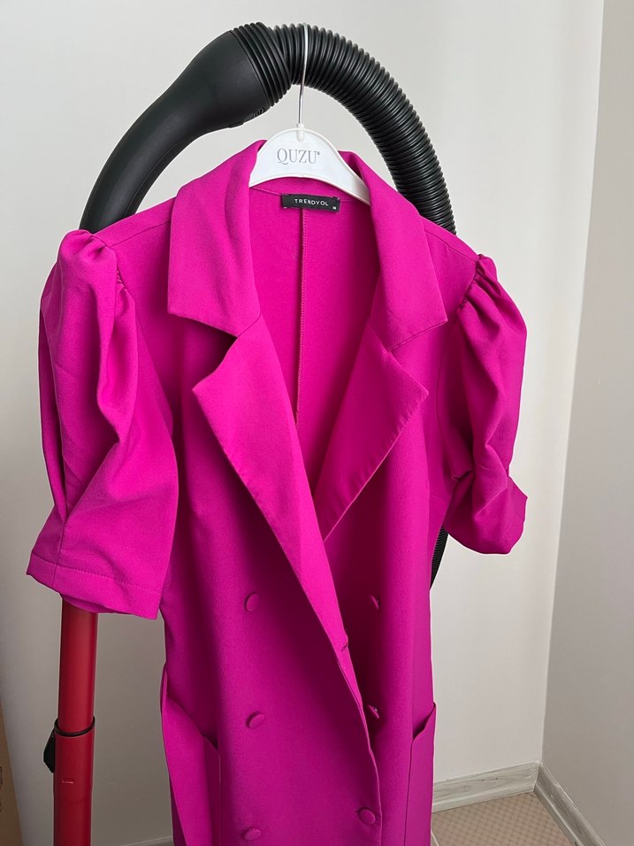 Pembe Uzun Kollu Düğmeli Kadın elbisesi - Görsel 4