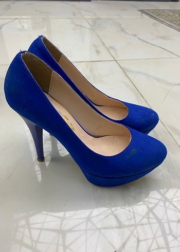 38 Beden Mavi Süet Kadın Stiletto Yüksek Topuklu