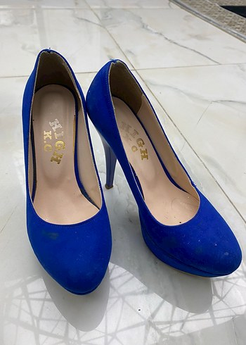 Mavi Süet Kadın Stiletto Yüksek Topuklu