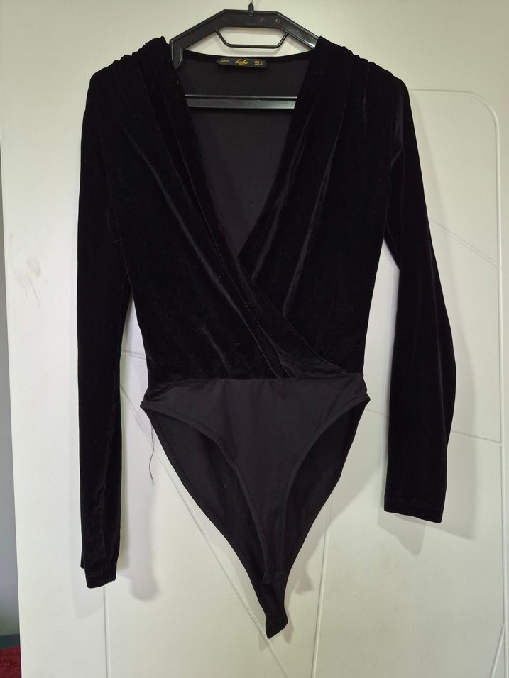 Kadın Siyah Kruvaze Yaka Uzun Kollu Body - Görsel 2