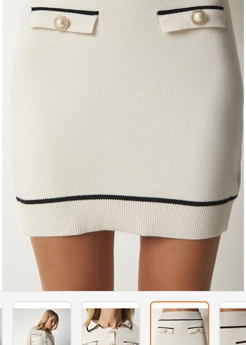 Krem düğme detaylı triko takımı - Görsel 3